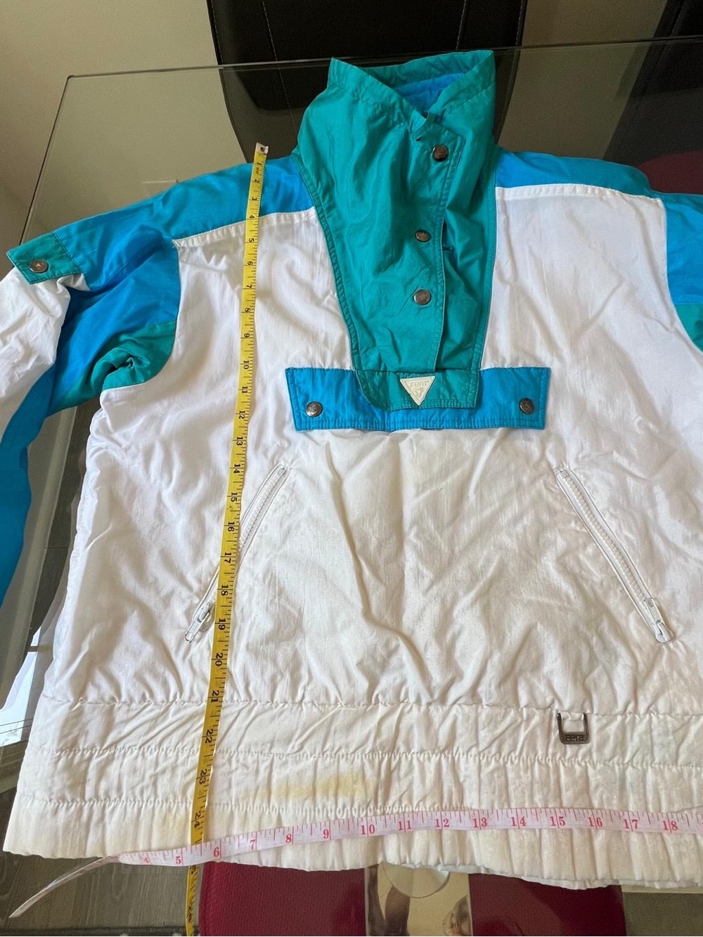 Fera women’s White and Teal Pullover Rain Anorak Jacket